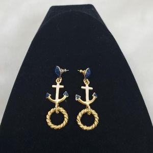 Anchor nautical earring long gold tone